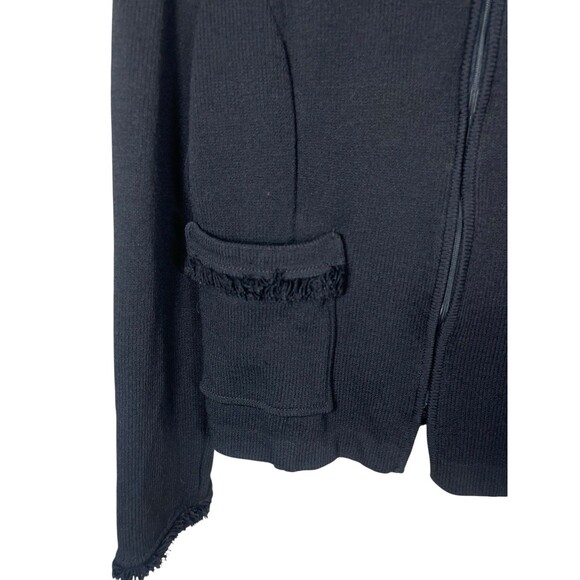 ST. JOHN CAVIAR KNIT FULL ZIP WOMENS FRINGED BLAZER BLACK CLASSY SZ 6 POCKETS - Picture 6 of 16